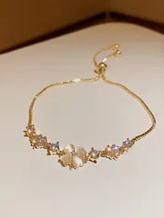 ジュエリー レディース ブレスレット  1個 ラインストーン&猫目&花びら デザイン繊細なチェーンブレスレット バレンタイン、母の日、ギフト