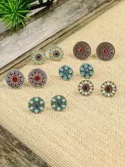 ジュエリー レディース イヤーアクセサリー セット  ビンテージ 透かしデザイン アンティーク シルバー ブロンズ 6ペアセット スタッド ピアス