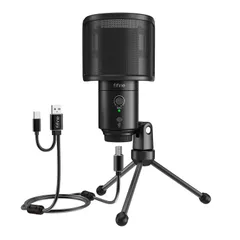 新品 FIFINE USBコンデンサーマイク パソコンマイク プレステマイク 単一指向性 イヤホン出力端子付き USB-A/Cの分岐ケーブル付き ポップガード付き ワンタッチミュート YouTube Skype Discord Zoom 録音 ゲーム実況 ボイ