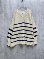 美品 AZUL BY MOUSSY アズールバイマウジー 畦編み Vネック ボーダー ニット セーター sizeM/アイボリーｘ黒 ◆■メンズ