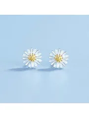 ジュエリー レディース イヤーアクセサリー 1ペア シルバー ひまわり型スタッドピアス、エレガントなジュエリー、女性の日常着に適しています、デザイナーズスタイル 5mm