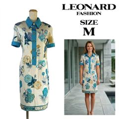 ★LEONARD★美品★パームツリー柄ワンピース★４０★ LEONARD レオナール パームツリー柄 七分袖ワンピース 40 - メルカリ