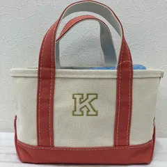 2344　L.L.Bean　エルエルビーン　トートバッグ　ハンドバッグ　キャンバストート　キャンバス　K　イニシャル　ピンク　オフホワイト　レディース　メンズ　ユニセックス　シンプル　きれいめ　カジュアル