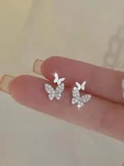 ジュエリー レディース イヤーアクセサリー  フランススタイル 深輝きラインストーン 羽根の形をしたピアス 1ペア キュート レディースの普段使いにぴったり