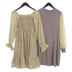 マジェスティックレゴン MAJESTIC LEGON タグ付き ワンピース ひざ丈 長袖 切替 総柄 パープル系 ベージュ系 M 2点セット