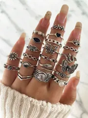 リング レディース セット 21個 ヴィンテージ マルチエレメントリングセット、日常着用に適しています