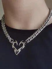 ジュエリー メンズ ネックレス 1個 シンプルなヨーロッパ&アメリカンスタイル フレーム トーテム & ハート型 パーソナライズド ブティック鎖骨ネックレス