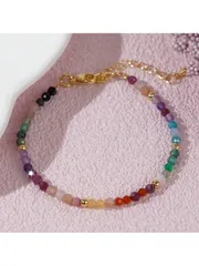 ジュエリー レディース ブレスレット 1個 2024年バレンタインデー 18Kゴールドメッキ マルチカラージェムストーンデリケートビーズブレスレット 女性用 新年ギフト バレンタイン、母の日、母の日ギフト