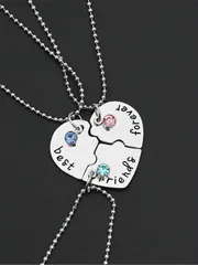 ジュエリー レディース ネックレス セット 3個 ラインストーン入り ハート型ネックレス、文字入り フレンドチャーム付き、バレンタインギフト