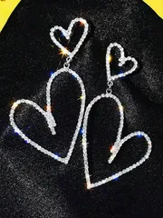 ジュエリー レディース イヤーアクセサリー  1ペア ファッショナブルなシンプルなハート型シルバー&ゴールドピアス、高級ビンテージラインストーンペンダントイヤースタッド、チャーミングなジュエリーアクセサリー、バレン