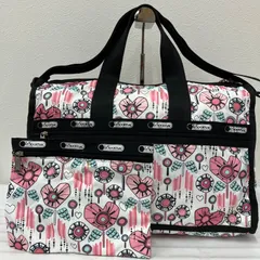 2378　LeSportsac レスポートサック　2way　ボストンバッグ　旅行用バッグ　トラベルバッグ　ポーチ　ブラック　黒　ピンク　ハート　魔法の杖　ステッキ　レディース　シンプル　カジュアル　きれいめ　計量