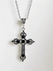 ジュエリー レディース ネックレス ラインストーン付きダークゴシック風十字架ペンダントネックレス - パンクゴシック女性Y2Kとネックレス