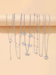 ジュエリー レディース ネックレス セット ハート、蝶、星、月、フェイクパールペンダントネックレスセット6個入り、女性の日常着、デート、バカンス、バレンタイン、母の日ギフトに最適