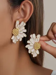 ジュエリー レディース イヤーアクセサリー  ヴィンテージ エナメル合金 フラワーペタル型スタッドピアス レディース デイリーウェア バレンタイン向け