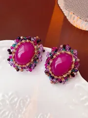 ジュエリー レディース イヤーアクセサリー  ピンククリスタル スタッドピアス 925シルバー ビンテージ風 レディース イヤーカフス