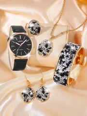 腕時計 レディース セット 1セット レディース腕時計 マルチカラーラインストーン&クリスタル、誇張されたパーソナライズされたファッションメタルネックレスセット ピアス、ブレスレット、リング付き、ジュエリーセット、