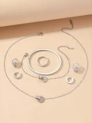 ジュエリー レディース セット 8個入りセット ローマ調ラインストーンピアス、ブレスレット、ネックレス、リングジュエリーセット、ギフトにも最適