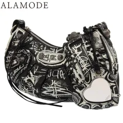 BALENCIAGA(バレンシアガ) ル・カゴール XS グラフィティ ショルダーバッグ 肩掛け 斜め掛け ペイント レザー ブラック黒 ホワイト白 シルバー金具 671309 レディース 40802183456【中古】【アラモード】