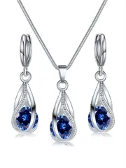 ジュエリー レディース セット 3個 女性 ウェディングパーティーティアドロップクリスタル & キュービックジルコニアペンダントピアスネックレスジュエリーセット