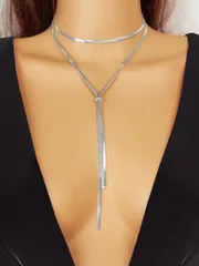 ジュエリー レディース ネックレス 1個 シンプルなシルバースネークチェーン調整可能な字型ステンレススチールネックレス、パーティーやナイトクラブの女性用ジュエリー