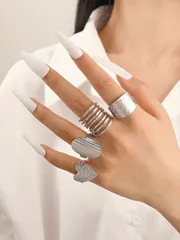 リング レディース セット アクセサリー レディース ステンレススティール シルバー オープンリング 4個セット、日常着用やギフトに最適