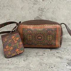 美品　Dakota ダコタ　ショルダーバッグ　チーザレシリーズ　スカーフ調　馬柄　ホース　レザー　茶　ブラウン