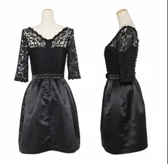 パーティードレス 結婚式 ワンピース ミニドレス レース Vネック 七分袖 レース シースルー 透け感 膝上 カラードレス 披露宴 二次会 着痩せ 上品 きれいめ セレモニー dl0024