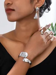 ジュエリー レディース セット 1セット ヴィンテージ スタイリッシュ ジオメトリック ブレスレット、オープンリング、雫型ペンダントピアス レディース用