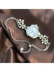 腕時計 レディース クォーツ 1個 女性クォーツ腕時計、カラフルな花びらラインストーン、引き出し式バンド、アラビア数字ダイヤル、優雅なレディースデザイン