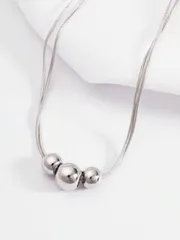 ジュエリー レディース ネックレス 1個 ゴールドステンレススチールボールペンダントネックレス、ビンテージマルチレイヤービーズネックレスとペアリング、個性的なヒップホップスタイルチョーカー、エレガントなネックレス