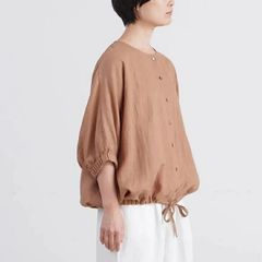 美品 25モデル アーバンリサーチ リネンドロストドルマンブラウス 茶 