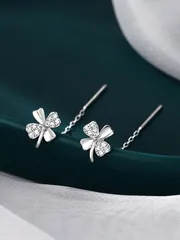 ジュエリー レディース イヤーアクセサリー S925スターリングシルバー スレッダー式 フラワータッセルピアス、幸運のクローバーデザイン ミニマリストクラシックスタイルピアス、レディース 日常着用 バレンタイン