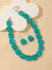 ジュエリー レディース セット ターコイズビーズネックレス&イヤリングセット、ミニマリストシックなチョーカーネックレス、ヒップホップスタイル