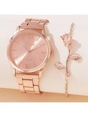 腕時計 レディース セット 2個 レディース腕時計 カジュアル クオーツ腕時計、ローマ数字と真珠ジュエリーブレスレット