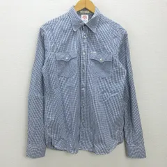 K■フランクリンマーシャル/FRANKLINMARSHALL ギンガムチェック柄 長袖ウエスタンシャツ【L】紺/MENS■81【中古】のサムネイル