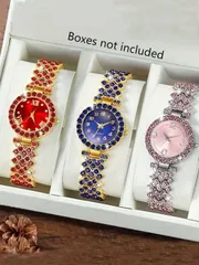 腕時計 レディース セット 3個セット エレガントカジュアル高級レディース クォーツ腕時計、クリスタルダイヤル、合金ストラップ、彼女への贈り物