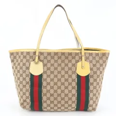 美品 グッチ GG キャンバス シェリー ライン ジョリー 211970 レザー トート バッグ 肩掛け ショルダー A4 レディース REE DJ44-1【中古】