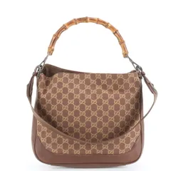 美品 グッチ バンブー GGキャンバス 001 4095 レザー 2WAY ショルダーバッグ 肩掛け ハンド 本革 ブラウン レディース MMM DL40-5【中古】