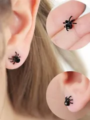 ジュエリー レディース イヤーアクセサリー   3クモ型ブラックスタッドピアス1ペア、女性の日常着用に適し、両親や友人への贈り物に