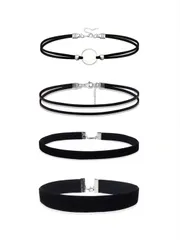 ジュエリー レディース ネックレス セット 4個セット ゴシック ミニマルヨーロッパ&アメリカン アクセサリー チョーカーネックレス、ショート丈ベロア韓国風ネックレス