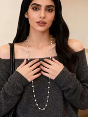 ジュエリー レディース ネックレス 1個 ステンレススチール 変色しにくいチェーン フェイクパール装飾 ロングネックレス、エレガントでラグジュアリーなスタイル、デイリー使いに適しています