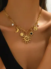 ジュエリー レディース ネックレス 1個 18Kゴールドメッキ 幾何学模様 中空 らせん 中空 太いチェーン ステンレス鋼ネックレス、女性の日常着やギフトにお勧め