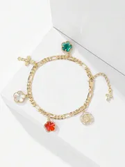 ジュエリー レディース ブレスレット 1個 ヨーロッパスタイル ゴールドトーン シンプルな聖なる古典的なキュービックジルコニア オールインワン 型押しのマリア十字架 カラフルな結晶の花のペンダントブレスレット、恋人