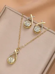 ジュエリー レディース セット ジルコニア入りティアドロップ ペンダントイヤリングネックレスセット 3点 (ギフトボックス無し)