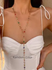 ジュエリー レディース ネックレス 1個 ゴールド/シルバー レディース ロング 字型ネックレス パーティーアクセサリー、ネック スパークリングペンダント デート、記念日、誕生日、休日、ボヘミアンエレガント高級シッ