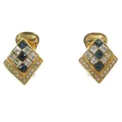 クリスチャンディオール Christian Dior イヤリング ひし形 ラインストーン ゴールドカラー 青 ブルー /AE ■GY47