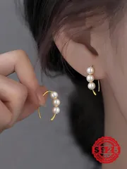 ジュエリー レディース イヤーアクセサリー 1個 S925スターリングシルバーフック パール ピアス、シルバー/ゴールドカラースタッドピアス、ミニマリスト高級エレガントなフレンチデザイン、ピアス穴開け済み、デイリー