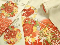 平和屋着物▼七五三　女の子　子供　解き反物　着尺　八掛付き　総刺繍　くす玉花蝶文　金彩　逸品　DABD7758zzz
