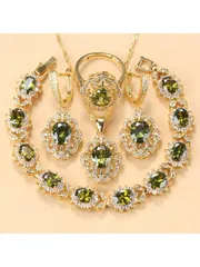 ジュエリー レディース セット 18Kゴールドメッキ カラフルキュービックジルコニア ファッションパーティー高品質ウェディング ブライダル エレガントジュエリーセット、女性用ネックレスペンダントイヤリングブレスレッ
