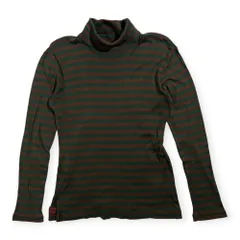 Mademoiselle NON NON マドモアゼルノンノン ボーダー タートルネック カットソー 長袖Tシャツ /パパス/日本製/グリーン×ブラウンのサムネイル